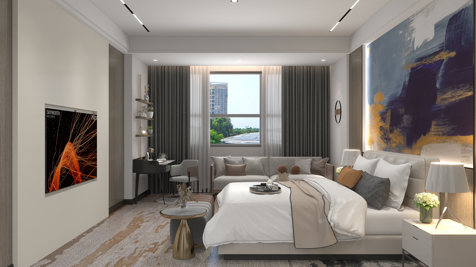 45平方，酒店公寓，无主灯吊顶