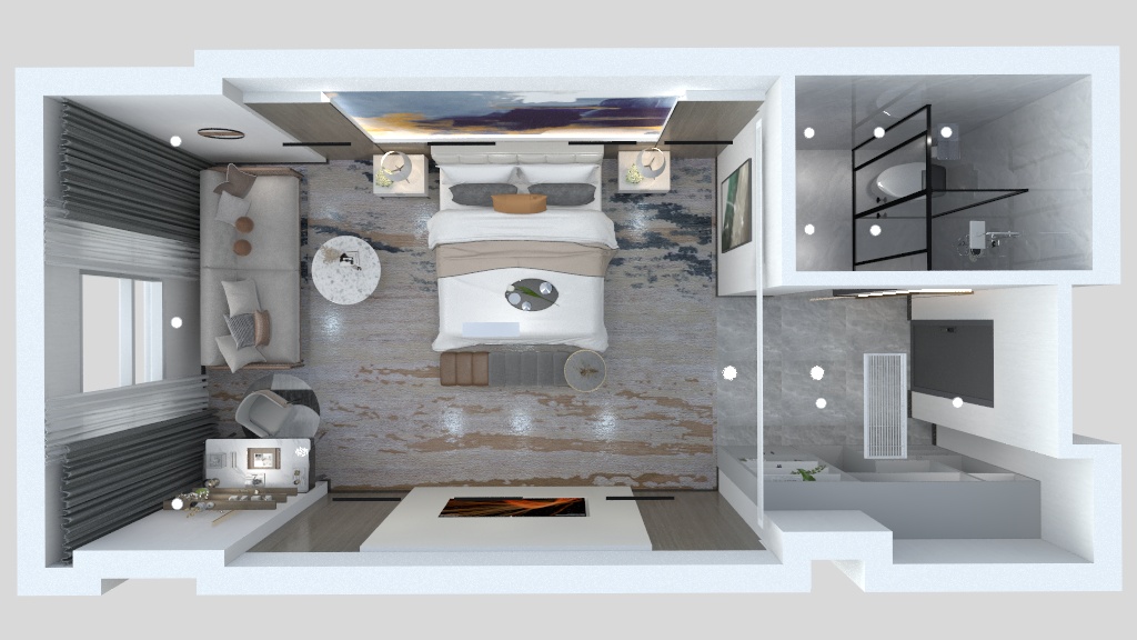 45平方，酒店公寓，无主灯吊顶