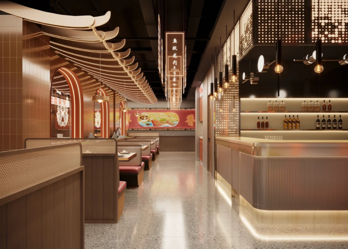 轻奢国潮风·酸菜鱼餐饮火锅店设计|赏析