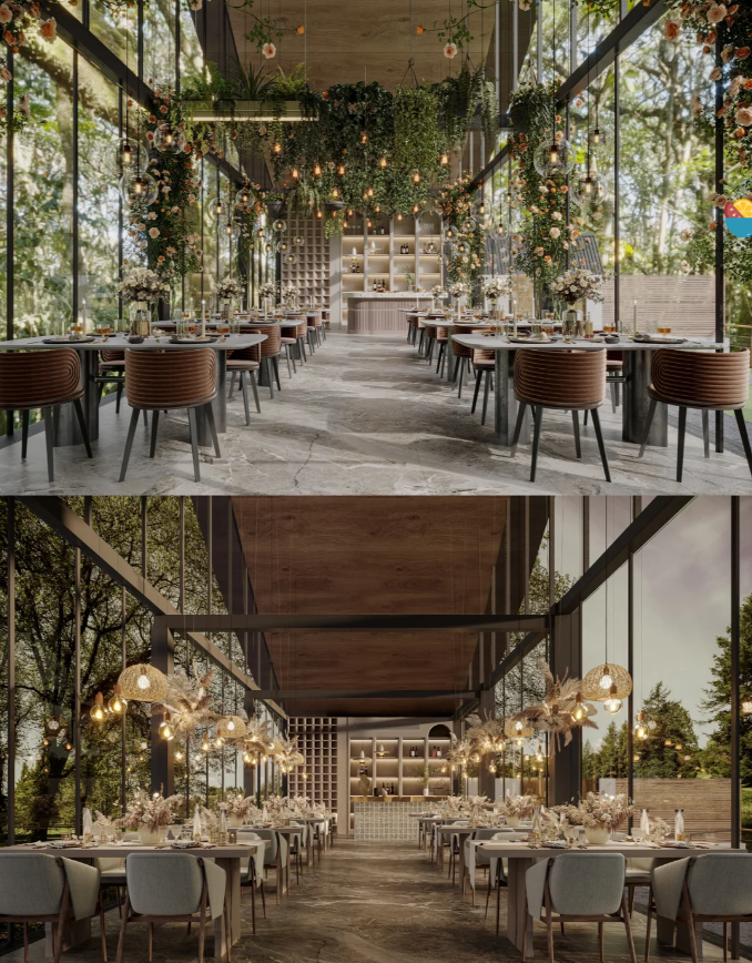 花艺餐厅效果图案例分享