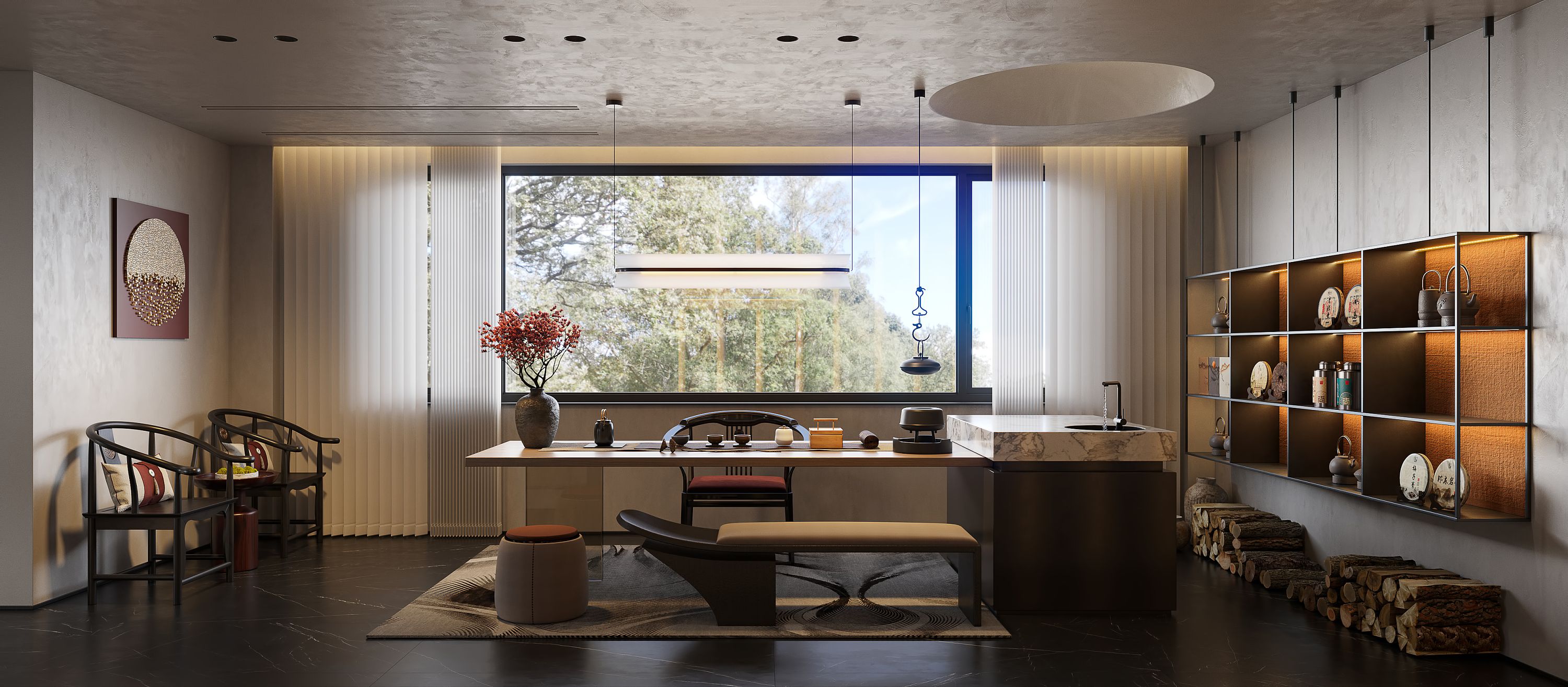 D组305㎡现代中古风茶室装修