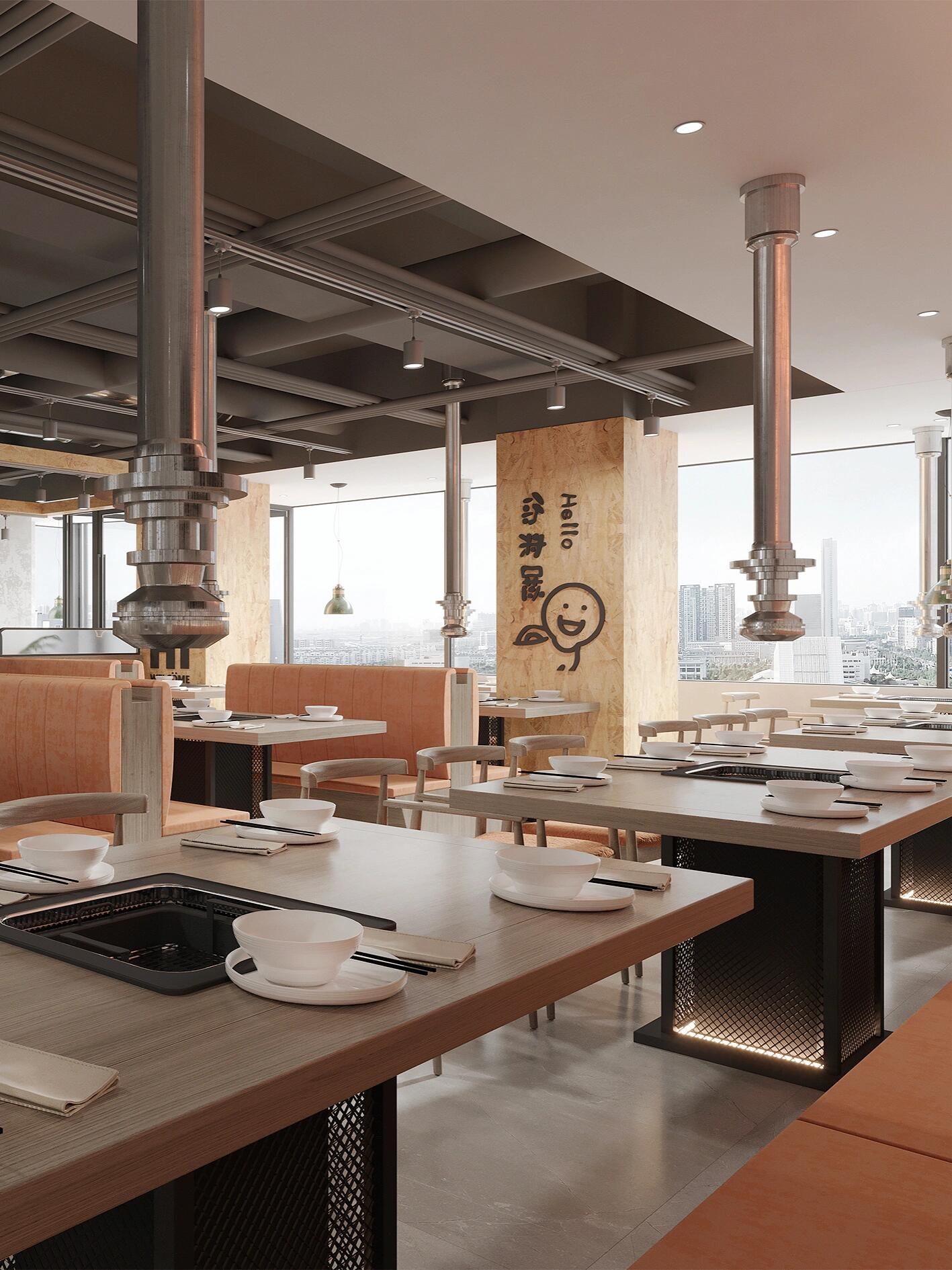 烧烤店，275平米。现代风格。基础装修造价：12.75万。