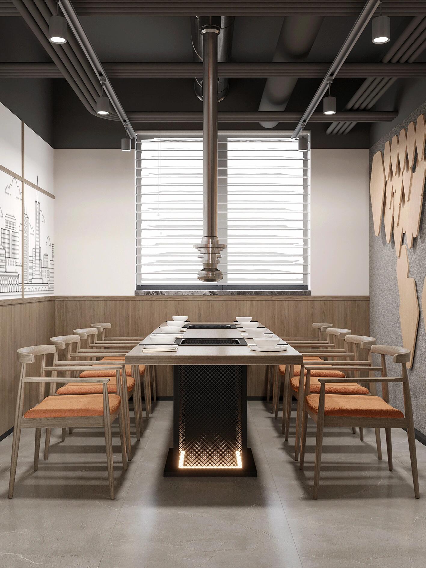 烧烤店，275平米。现代风格。基础装修造价：12.75万。